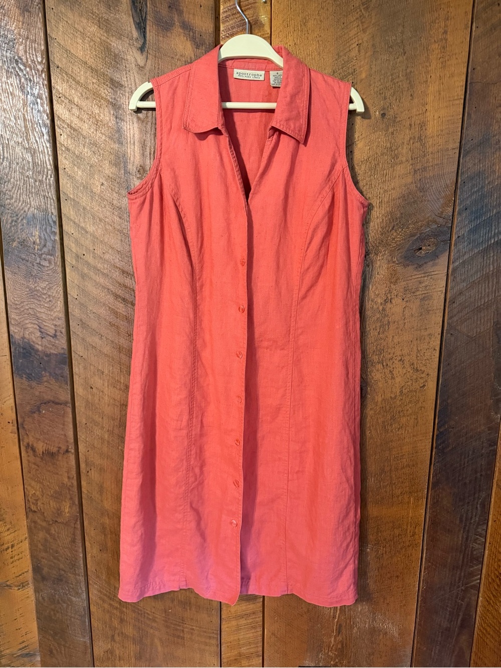 Apostrophe Coral 100% Linen Sleeveless Dress Quiet Luxury Old Money Size 6